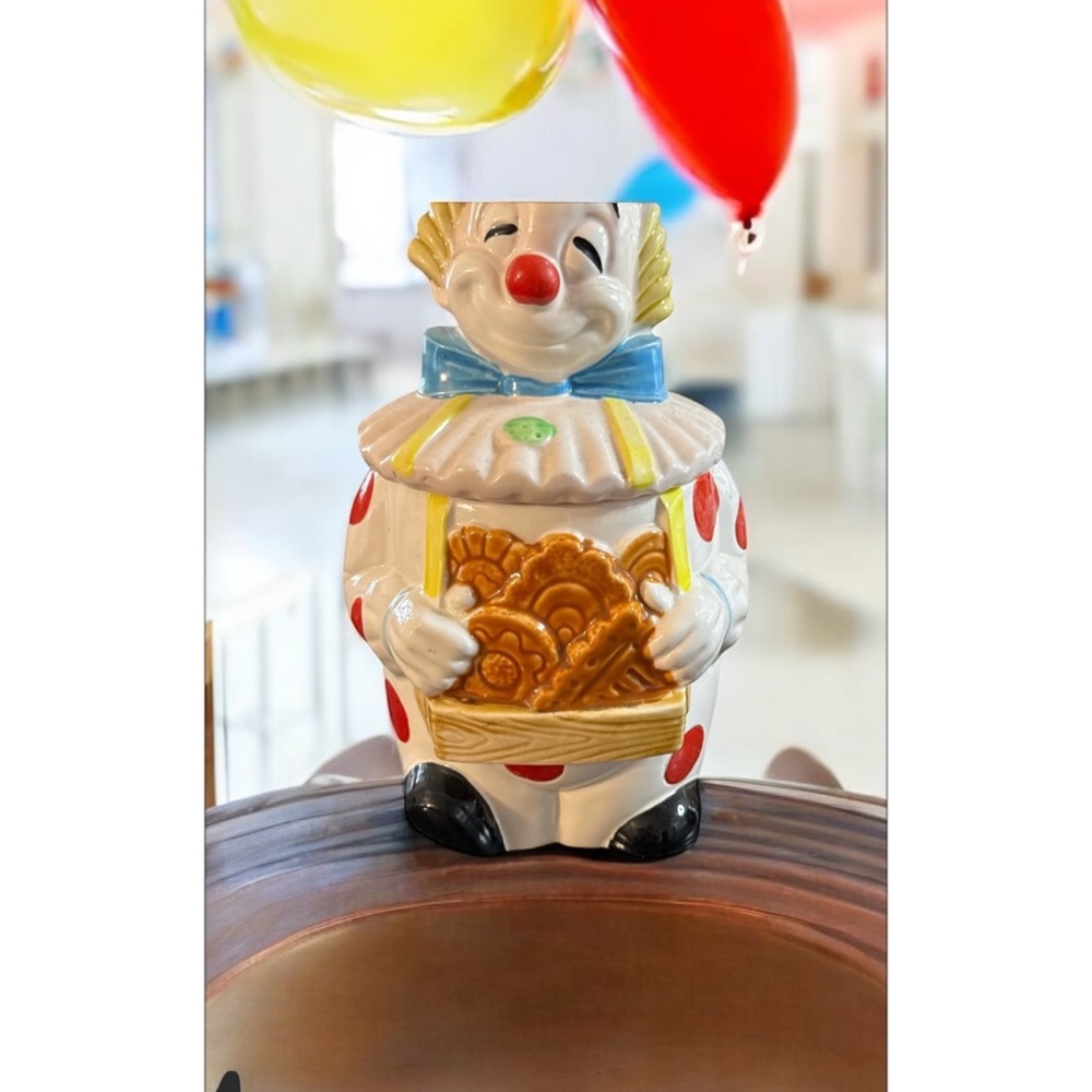 Clown Cookie Jar with Red Polka Dots